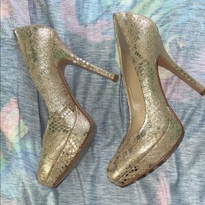 J.O.A. Gold Snakeskin Platform Heels